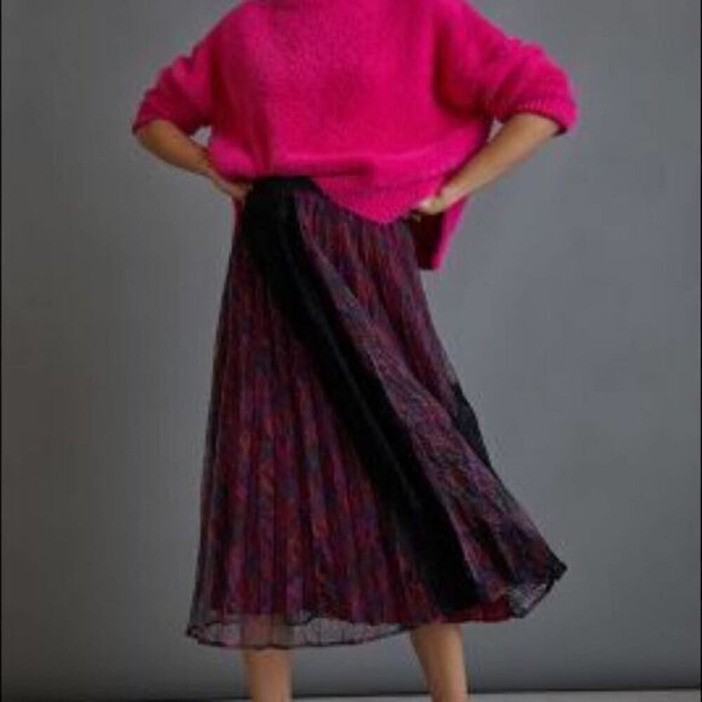 ANTHROPOLOGIE NWT Delphine Pleated Purple Lace Midi Skirt US 6